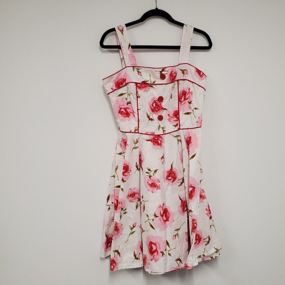 Fiftys Chic Pin Up Dress Women's XL Pink Rose Fit Flare 50s Halloween - READ